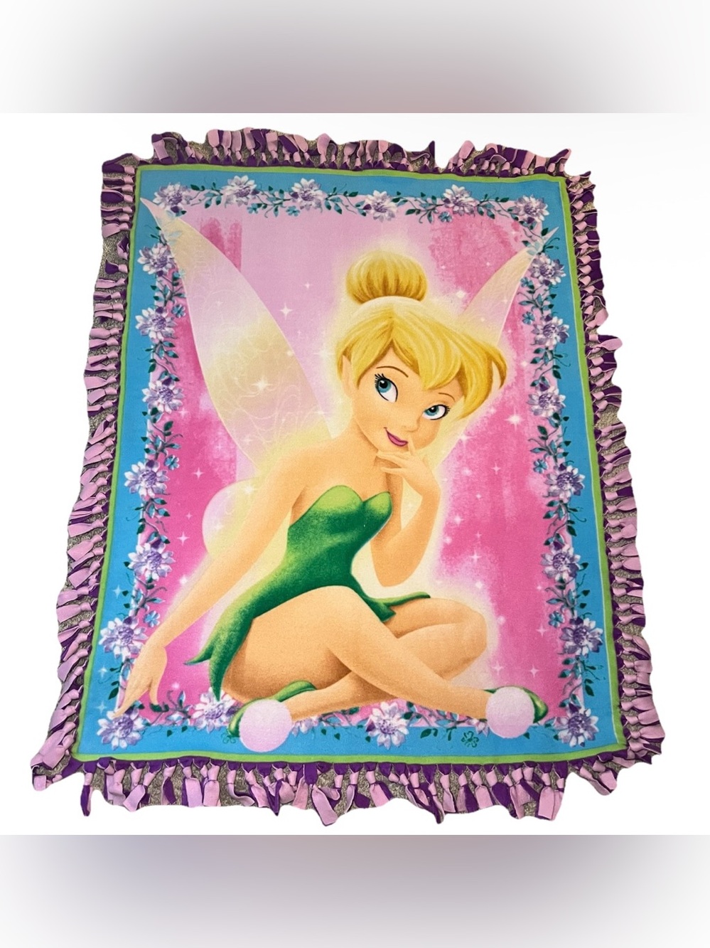 Disney Tinker Bell Fairy On A Soft Blanket Small Throw Vintage Y2K Tie Style